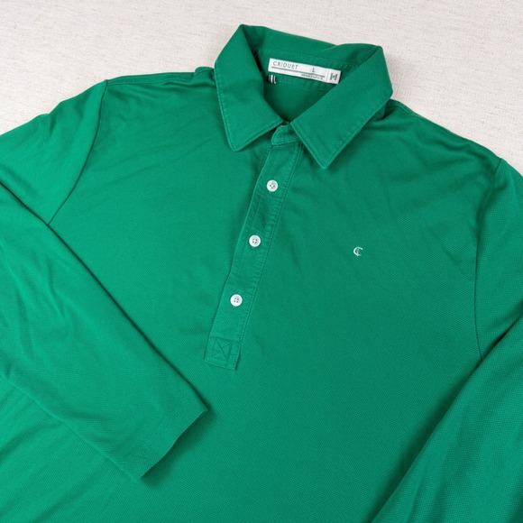 Criquet Other - Criquet Mens Green Long Sleeve Pima Stretch Blend Pique Polo Shirt Size Large